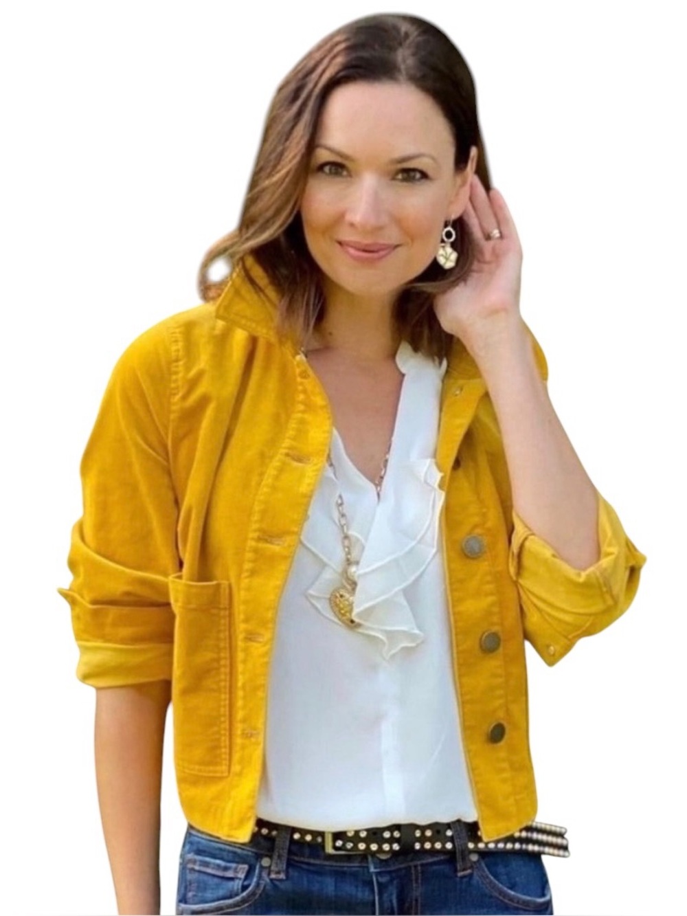 Nwot cabi corduroy Citizen Mustard Yellow Jacket patch Pocket size small
